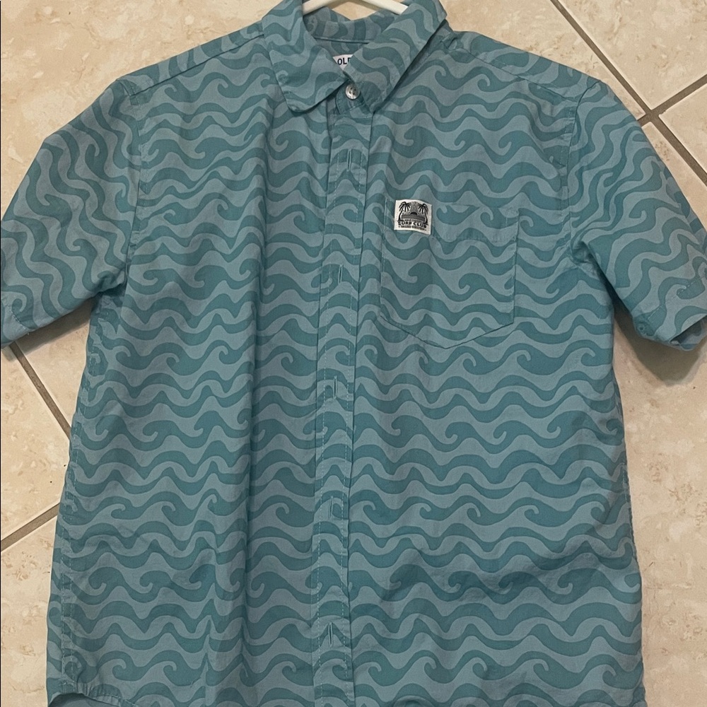 Old Navy Teal Wave Pattern Kids Button Down Shirt